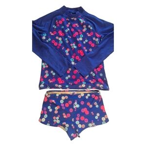 Lands' End Girls' Navy Rashguard Set with Bright Dot Print